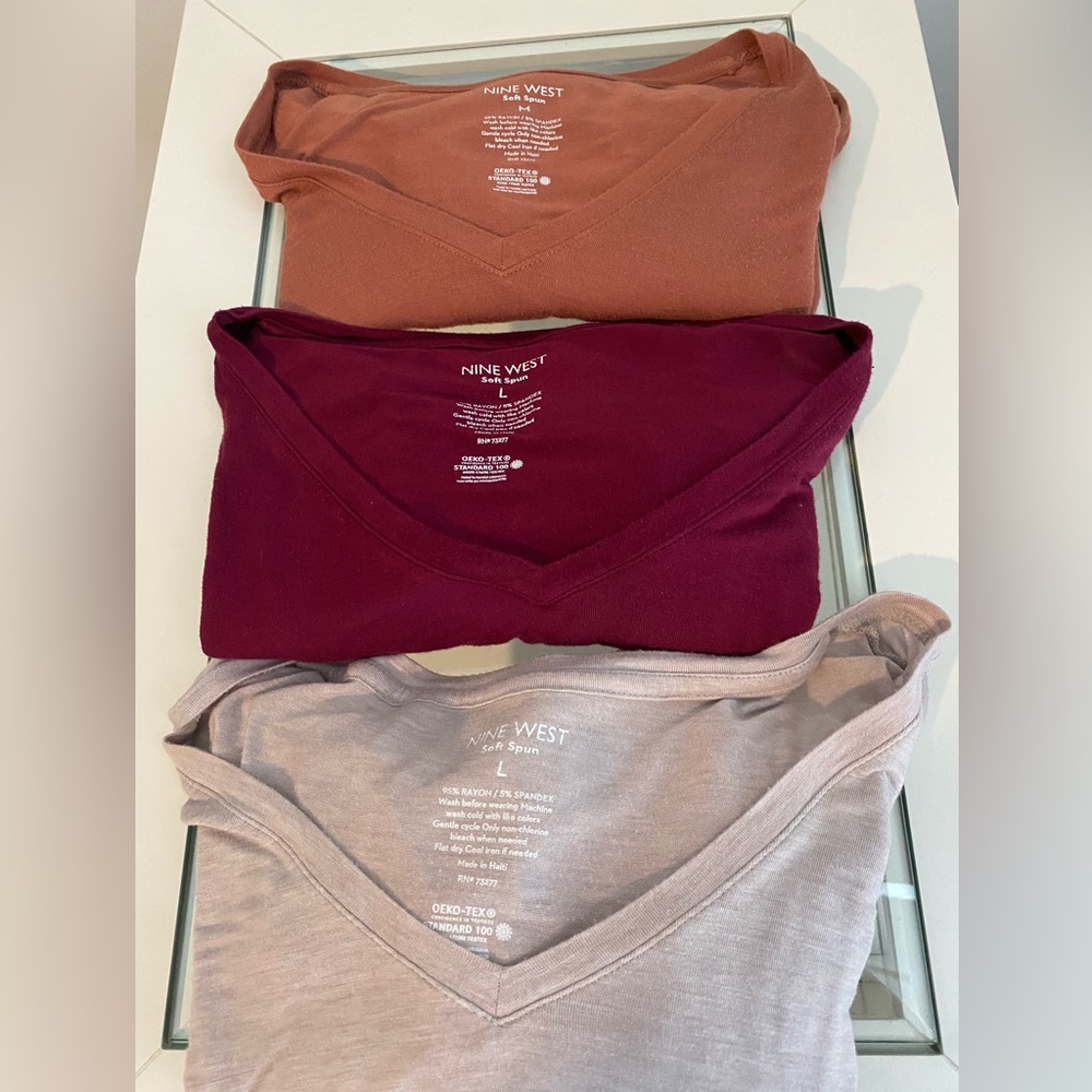 Nine West V-Neck Tee Set - Rust, Burgundy, Mauve